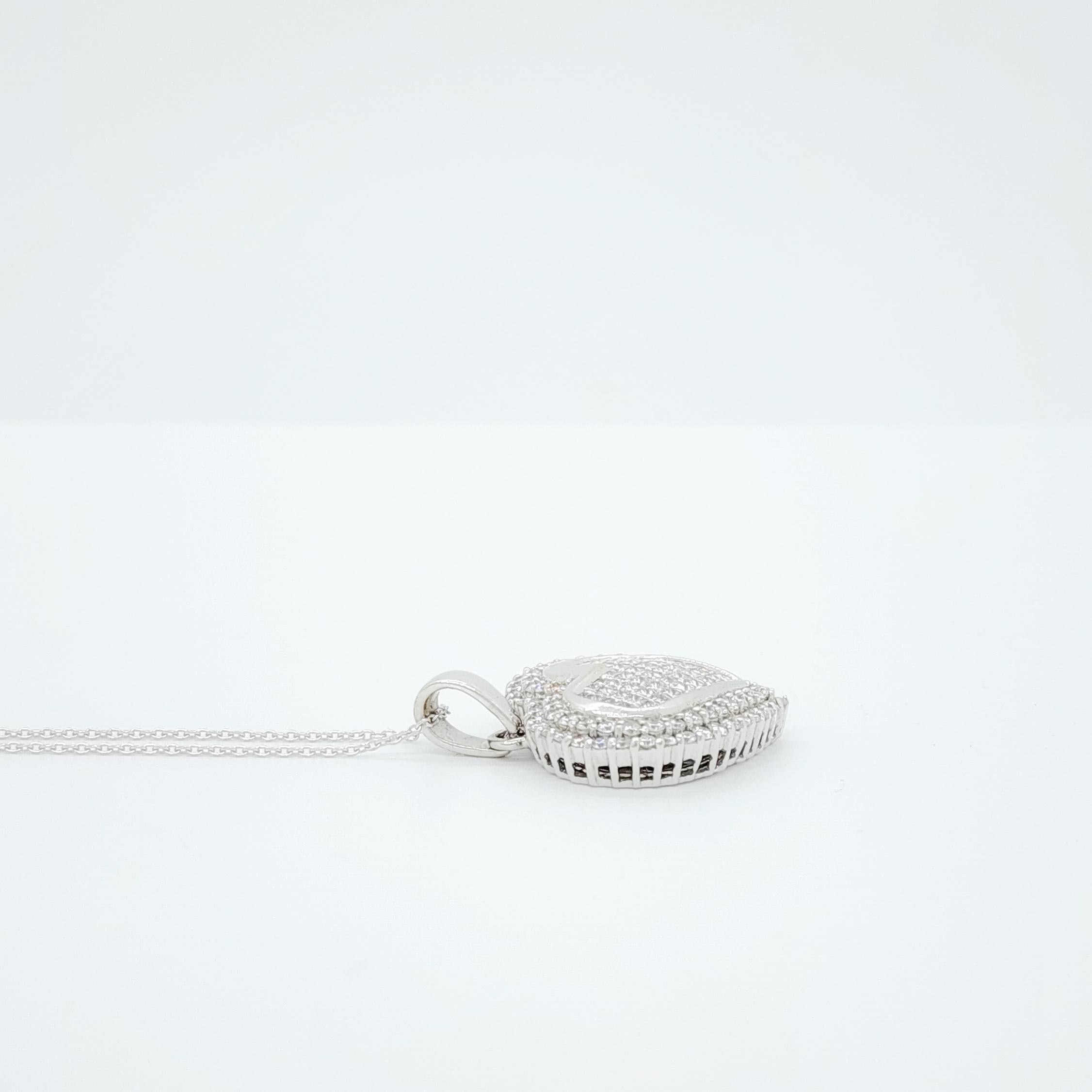 White Diamond Pave Heart Pendant Necklace in 14k White Gold 3