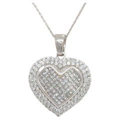 Collier pendentif cœur pavé de diamants blancs en or blanc 14 carats