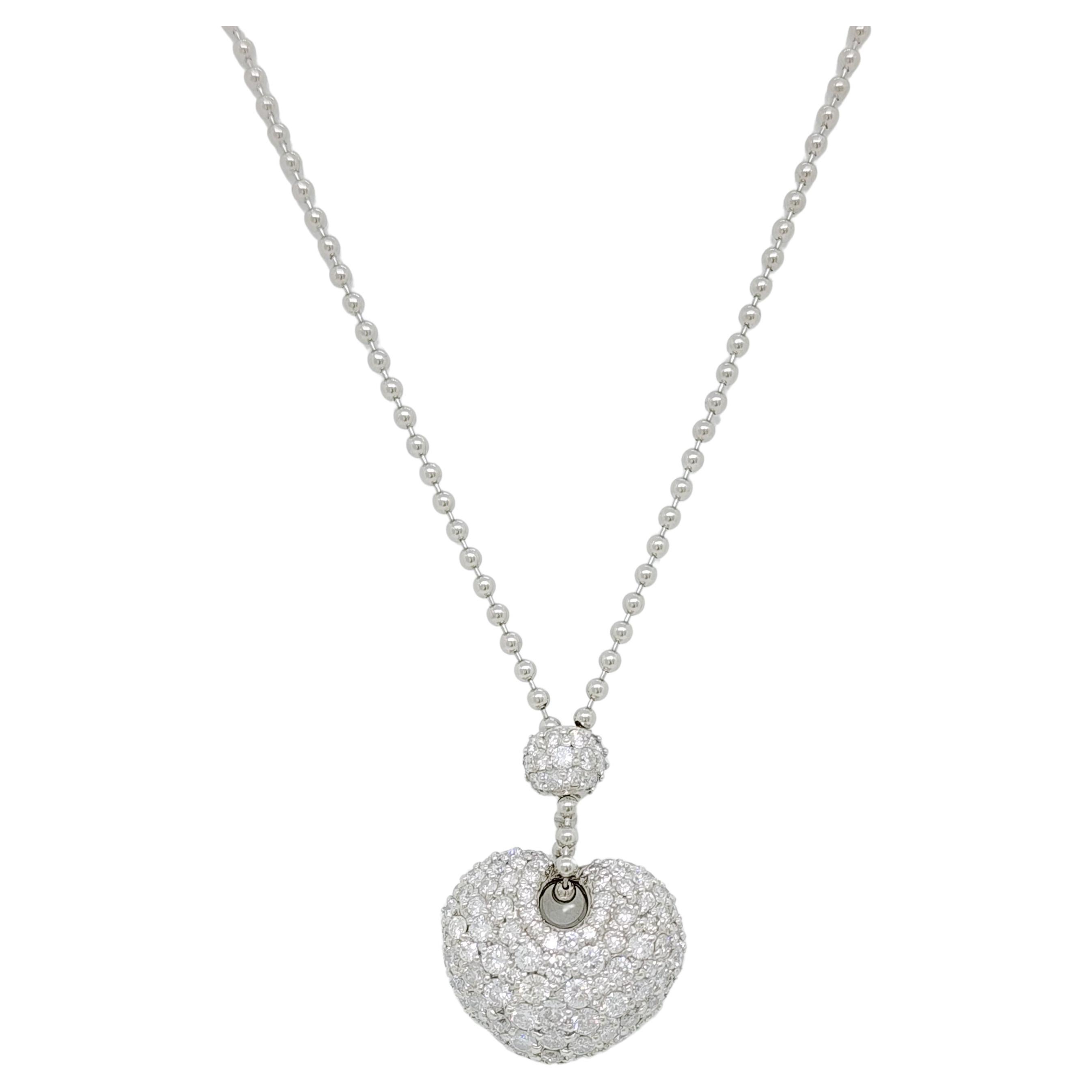 White Diamond Pave Heart Shape Necklace in Platinum For Sale