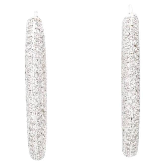 White Diamond Pave Hoops in 18k White Gold For Sale