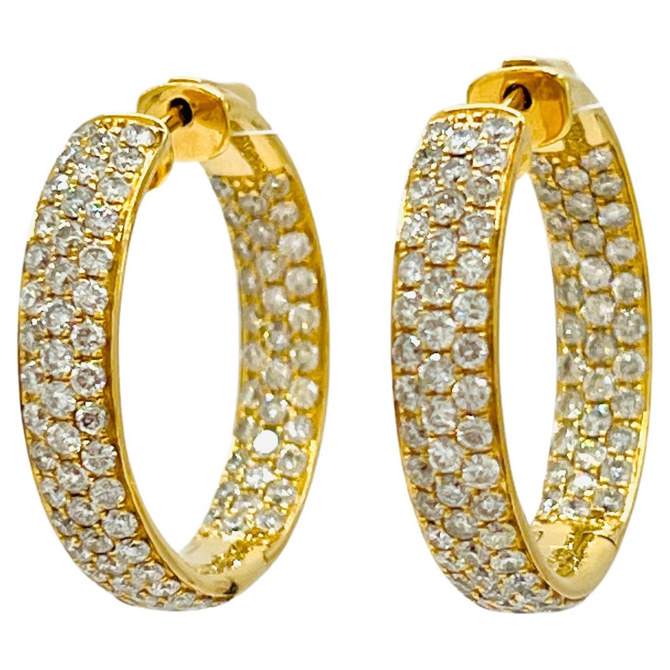 White Diamond Pave In & Out Earrings in 18K Yellow Gold