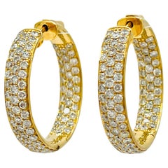 White Diamond Pave In & Out Earrings in 18K Yellow Gold