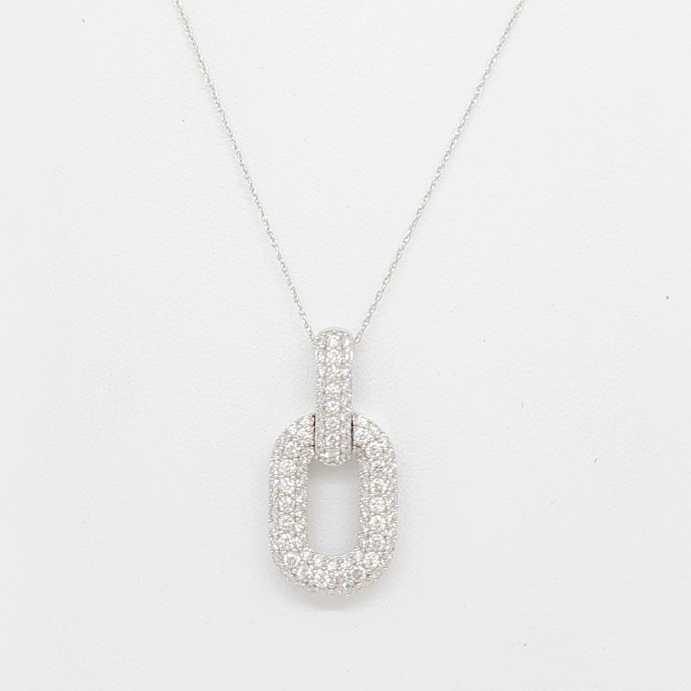 Gorgeous 1.50 ct. of good quality, white, and bright diamonds in this modern yet classy pendant necklace.  Handmade in 14k white gold.  Length is 18