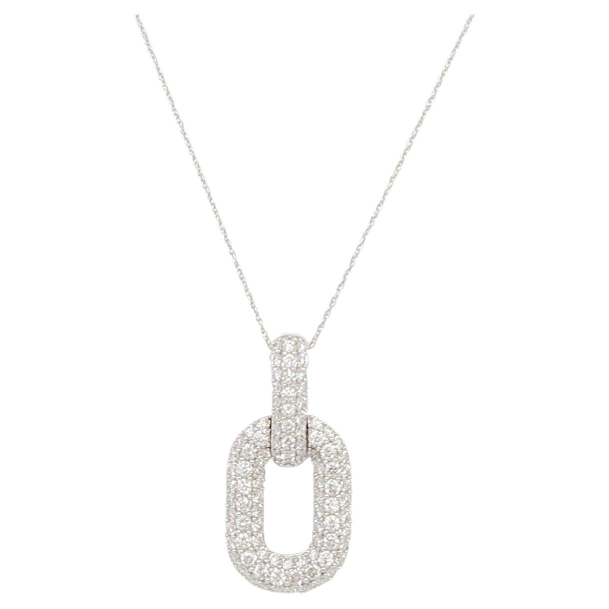 Collier pendentif pavé de diamants blancs en or blanc 14 carats