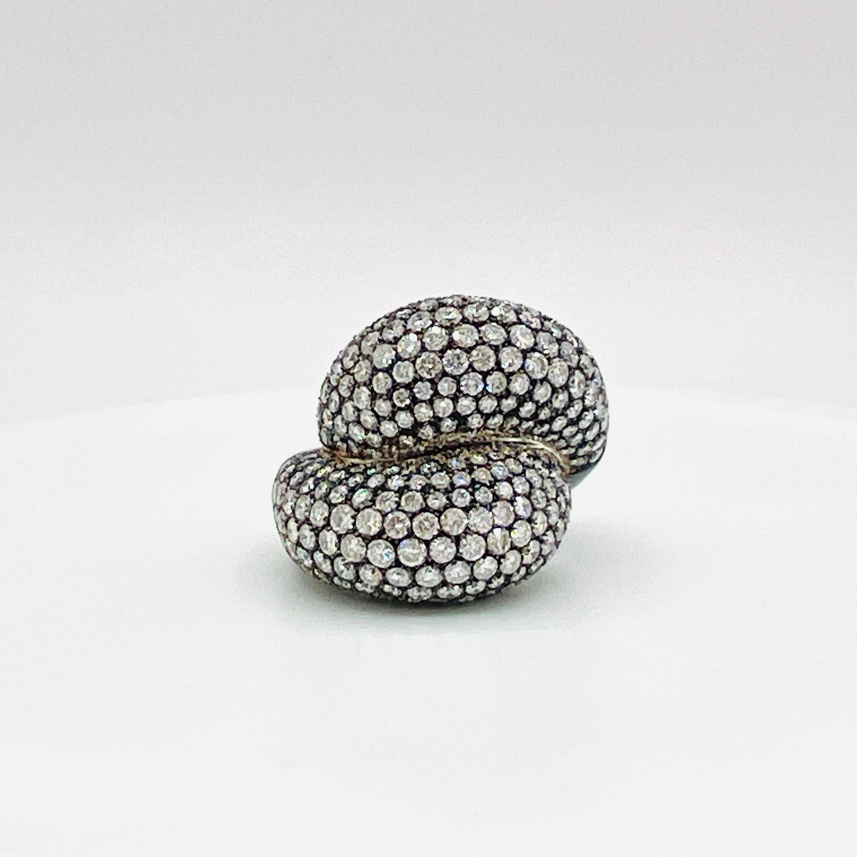White Diamond Pave Ring in 18K White Gold and Black Rhodium
