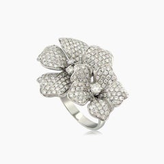 White Diamond Pave Set Lilly Flower Floral 18K White Gold Ring