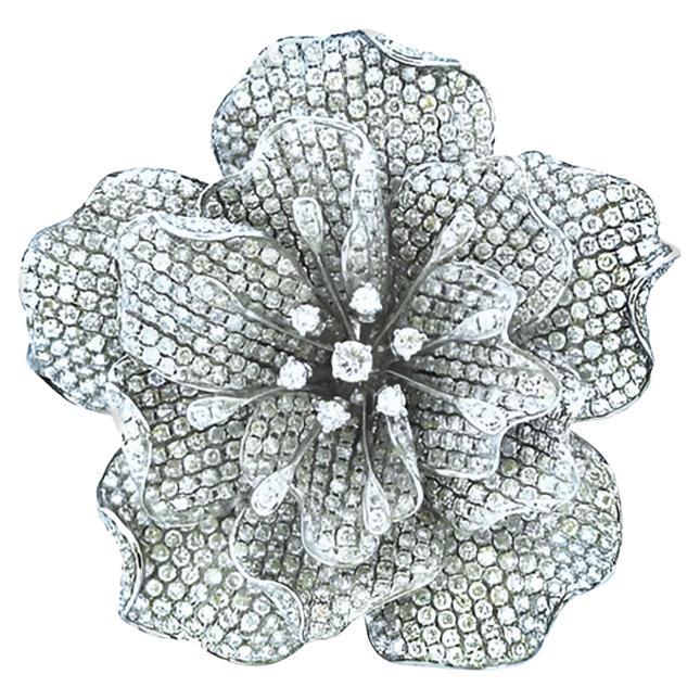 Weißer Diamant Pave Set Lilly Flower Floral 18K Weißgold Ring im Angebot