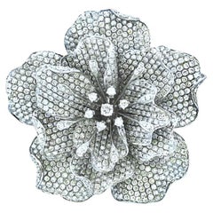 White Diamond Pave Set Lilly Flower Floral 18K White Gold Ring