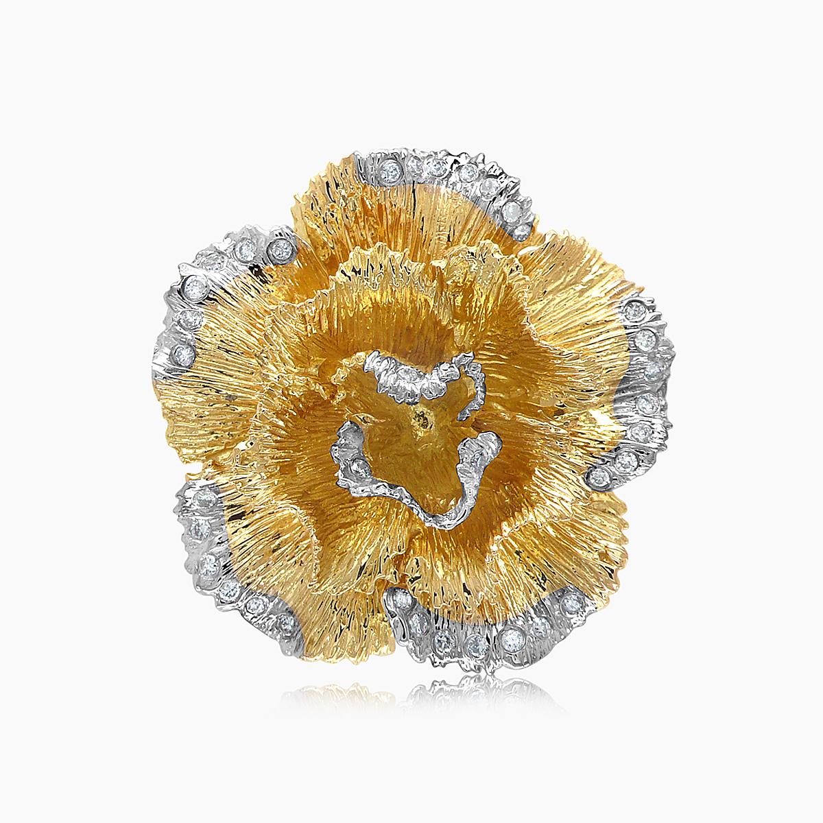 Anillo de oro blanco y amarillo de 18 quilates con pavé de diamantes blancos Flor de Lilly en Nuevo estado para la venta en Oakton, VA