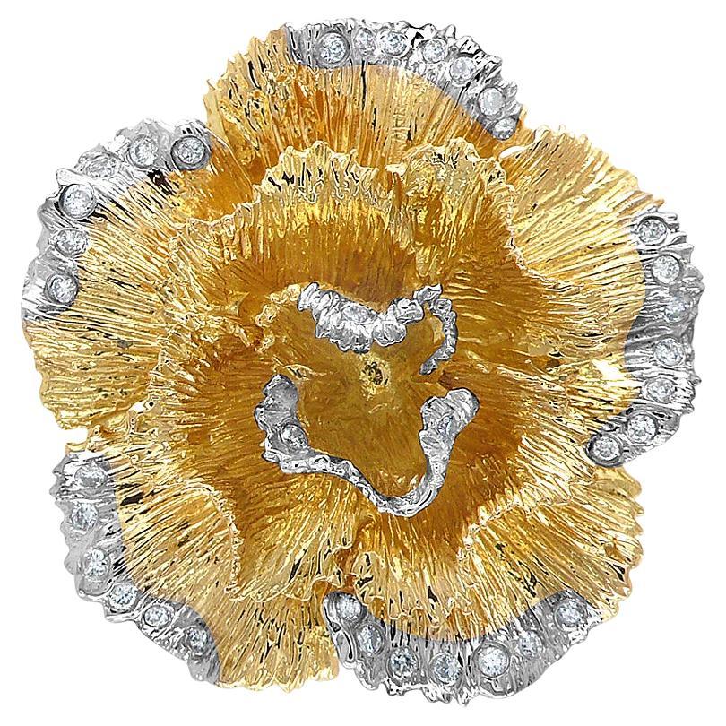 Weißer Diamant Pave Set Lilly Flower Floral 18K Weiß 
Gelbgold Ring