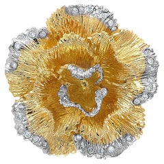 White Diamond Pave Set Lilly Flower Floral 18K White & Yellow Gold Ring