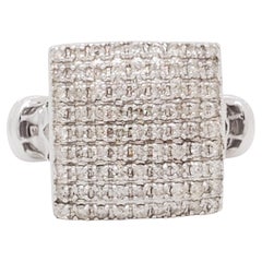 White Diamond Pave Square Ring in 14k White Gold