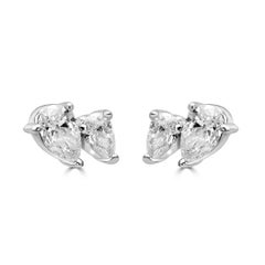 White Diamond Pear 14 Karat White Gold Fancy Fashion Toi Et Moi Stud Earring