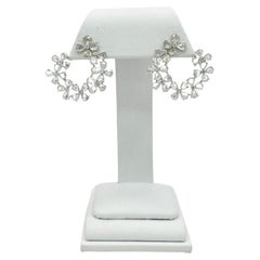 White Diamond Pear and Round Rosecut Flower Cluster Earrings in 18K White Gold