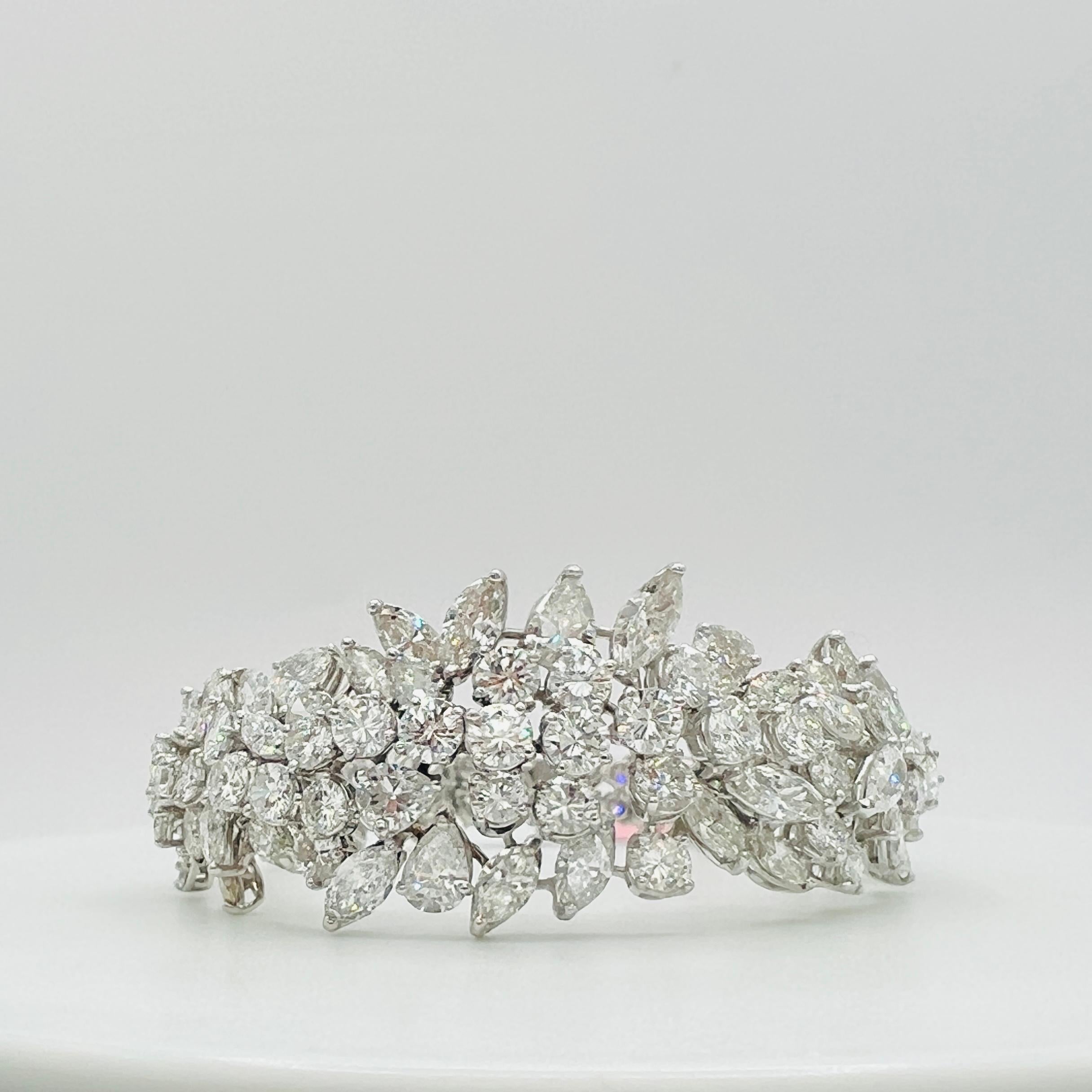 White Diamond Pear, Marquise, and Round Cluster Bracelet in Platinum