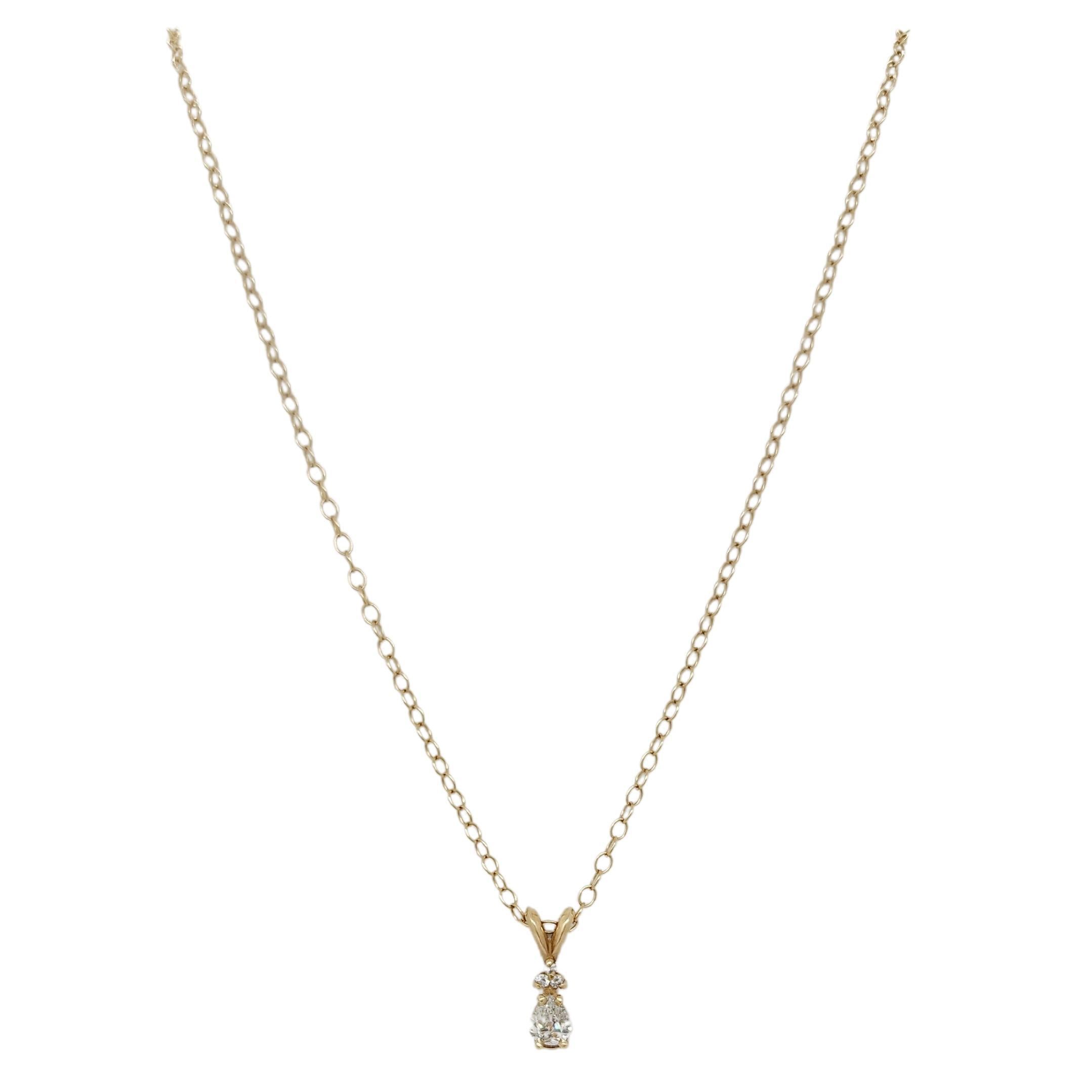 White Diamond Pear Shape Pendant Necklace in 14k Yellow Gold