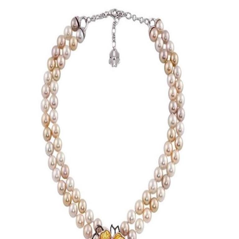 Contemporary Stylish Necklace White Gold White & Black Diamonds Pearls Decorated Nanomosaic For Sale