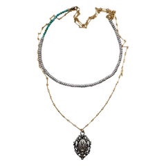 White Diamond Pearl Chain Choker Double Layer Necklace Medal Pendants J Dauphin