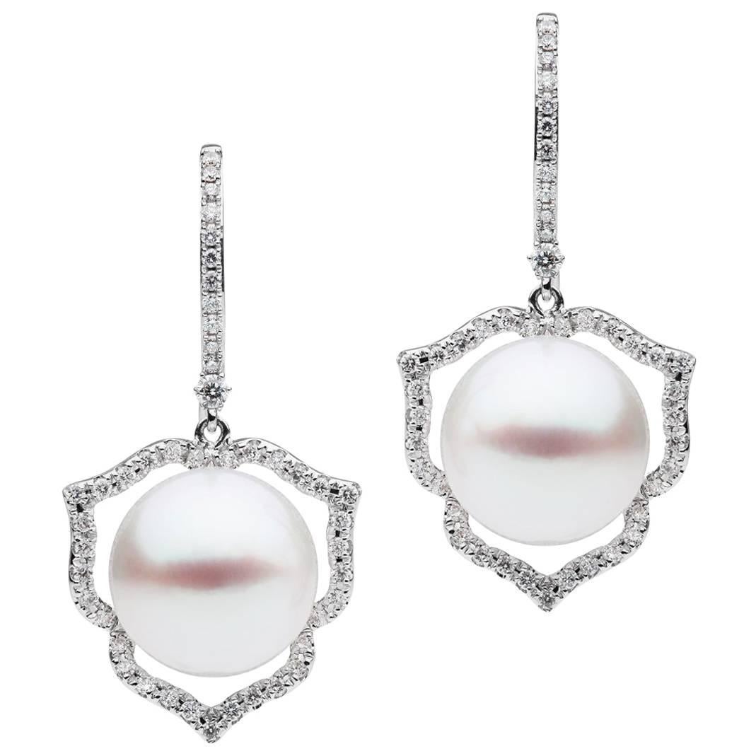 White Diamond Pearl Earrings