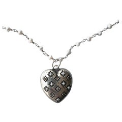 White Diamond Pearl Heart Necklace Rosario Silver J Dauphin