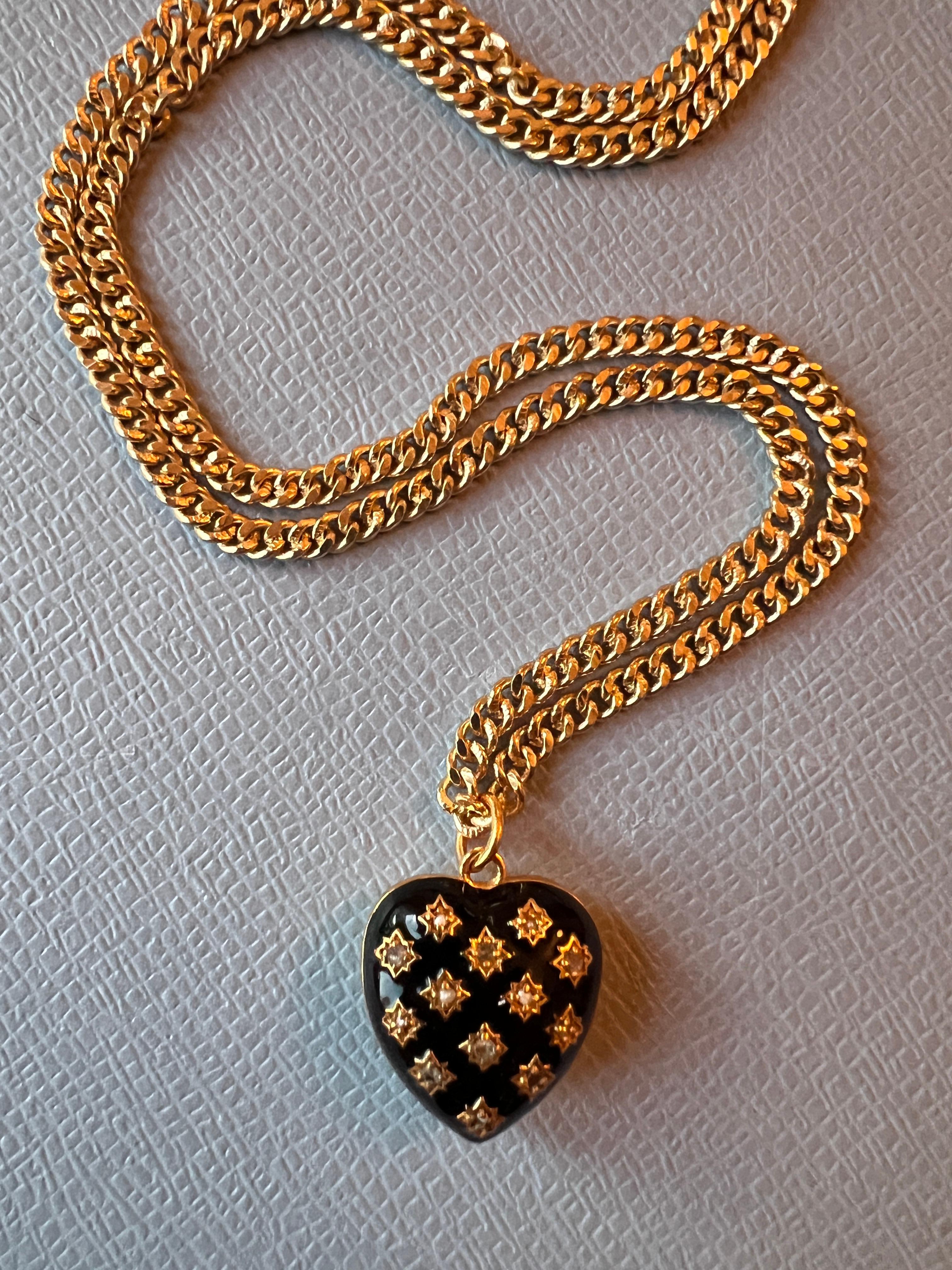 Heart Necklace White Diamond Pearl Victorian Memento Mori Style Black Enamel 13