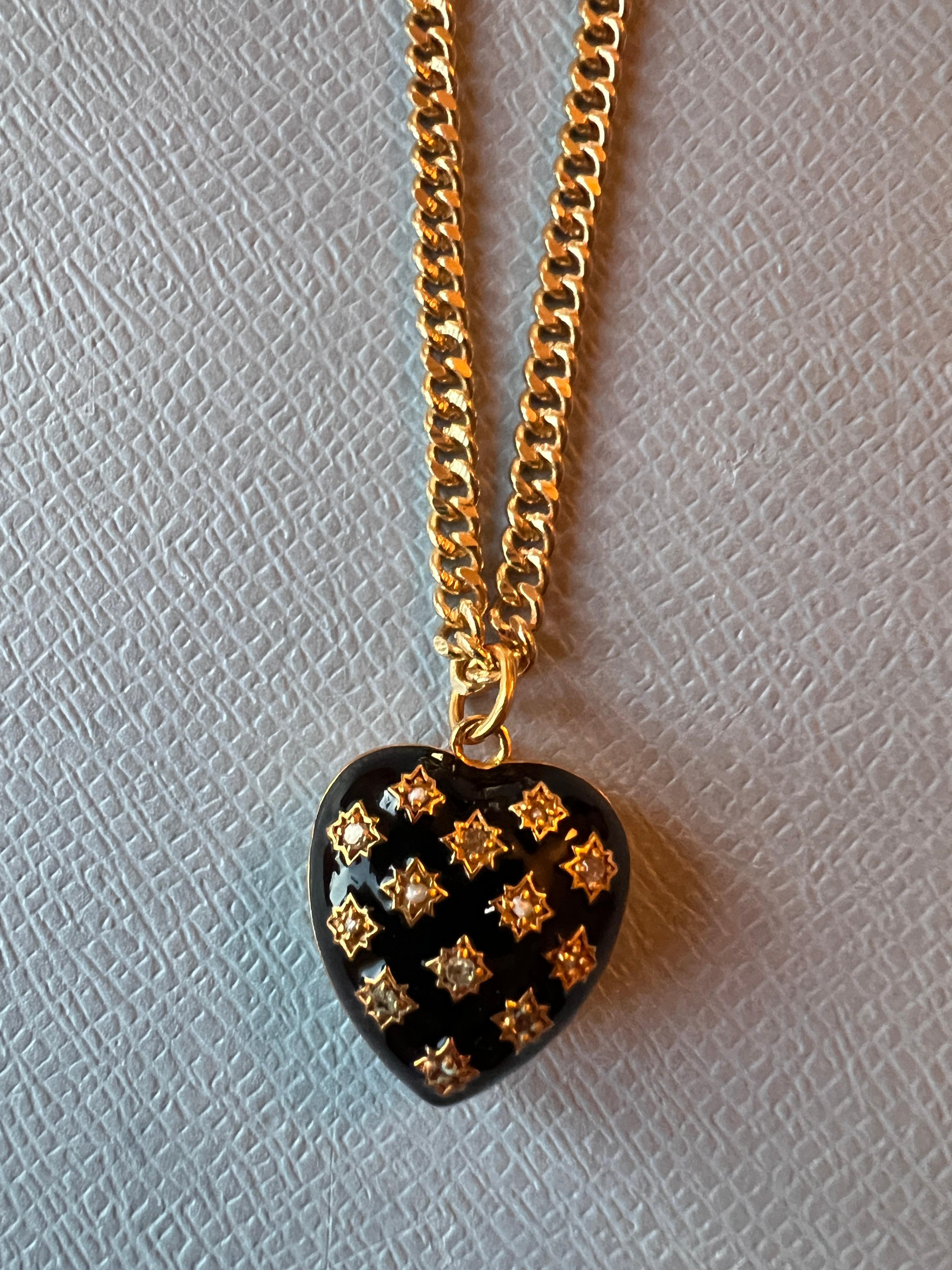 Heart Necklace White Diamond Pearl Victorian Memento Mori Style Black Enamel 2