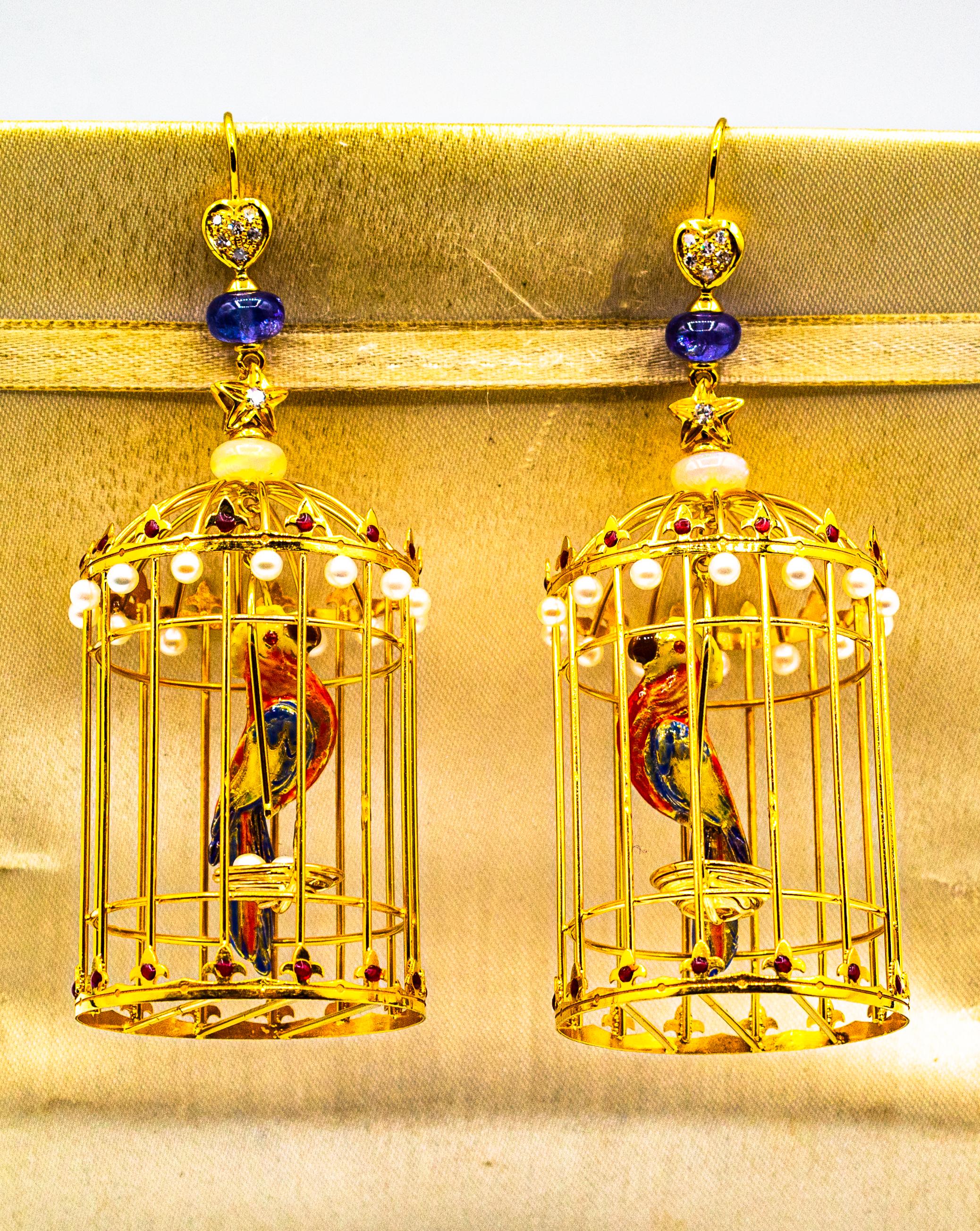 These Stud Earrings are made of 9K Yellow Gold and Sterling Silver.
These Earrings have 0.20 Carats of White Brilliant Cut Diamonds.
These Earrings have Opal and Tanzanite.
These Earrings have also Enamel and Pearls.

These Earrings are available