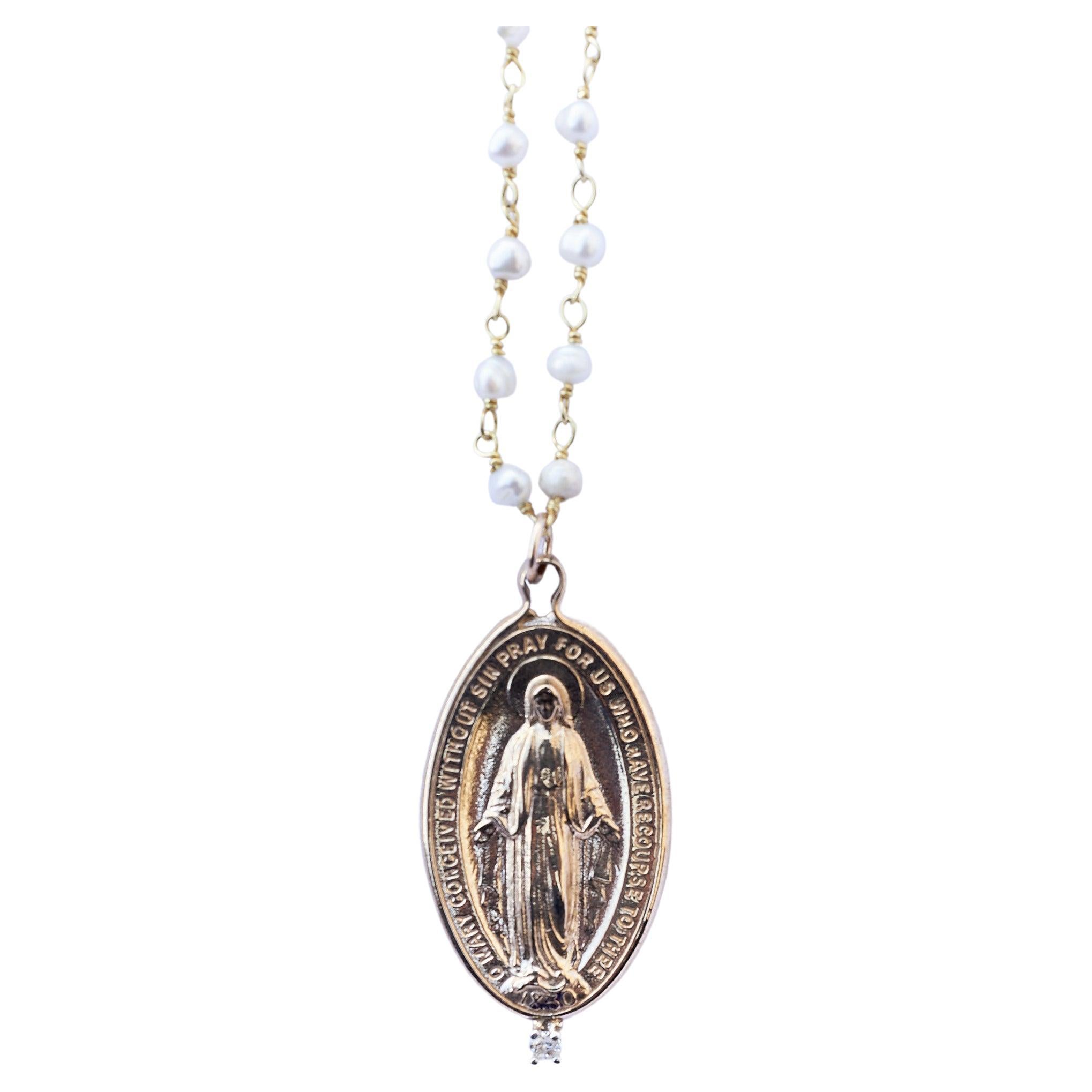 White Diamond Pearl Virgin Mary Medal Beaded Chain Necklace J Dauphin

24