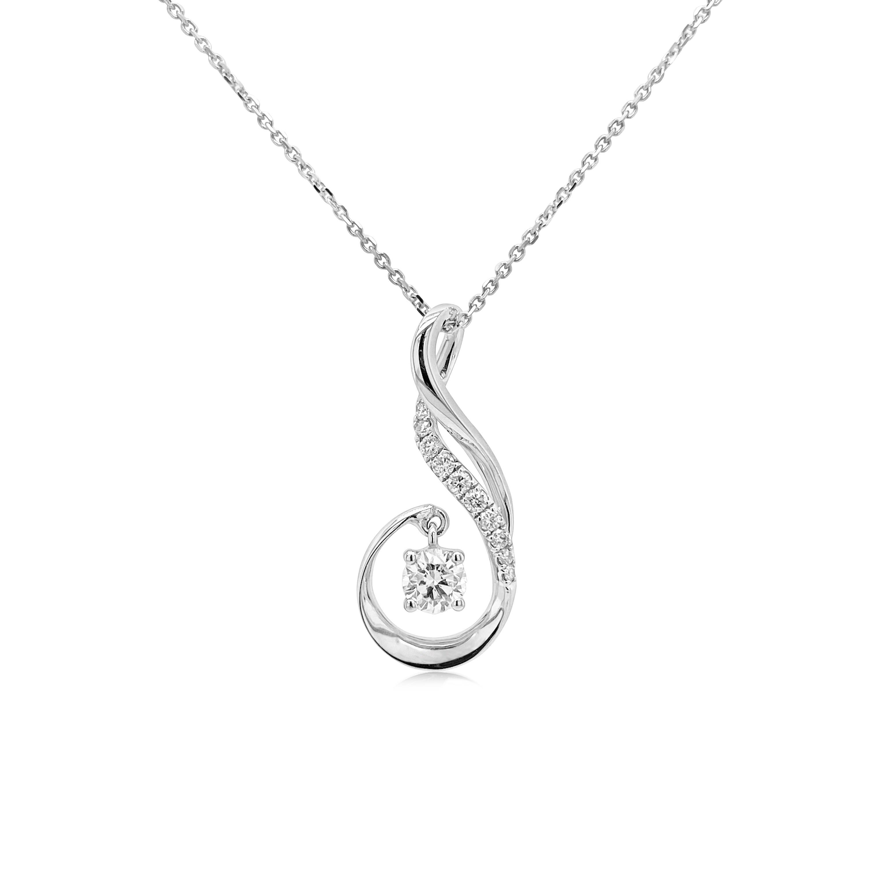 A charming pendant necklace with a simple yet elegant design perfect to add a zing to your everyday look

-	Round Brilliant Cut White Diamond total 0.318 carat 
-	18K White Gold , Platinum Chain

HYT Jewelry is a privately owned company