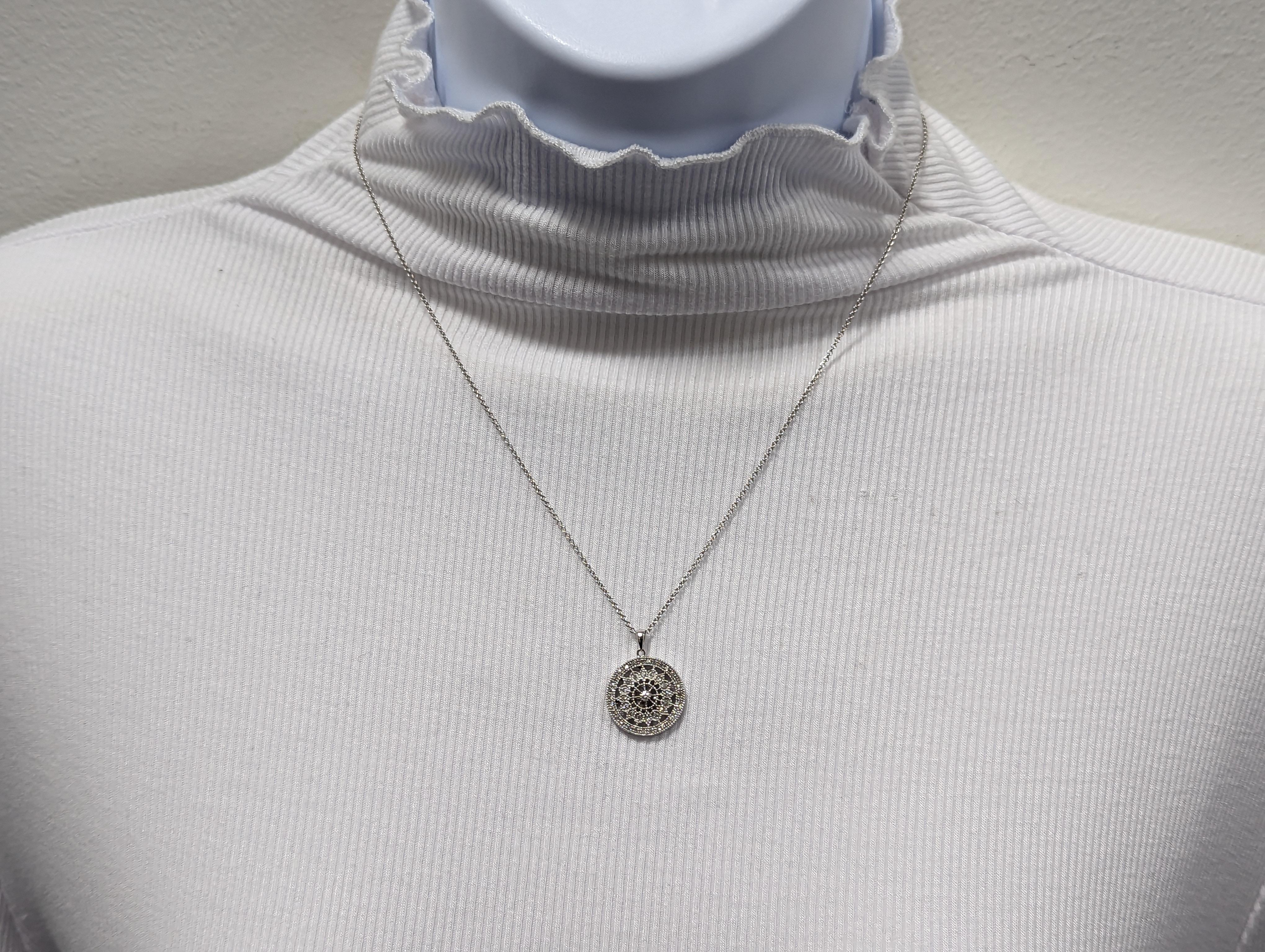 Beautiful pendant necklace with 0.30 ct. good quality white diamond rounds.  Length of chain is 18