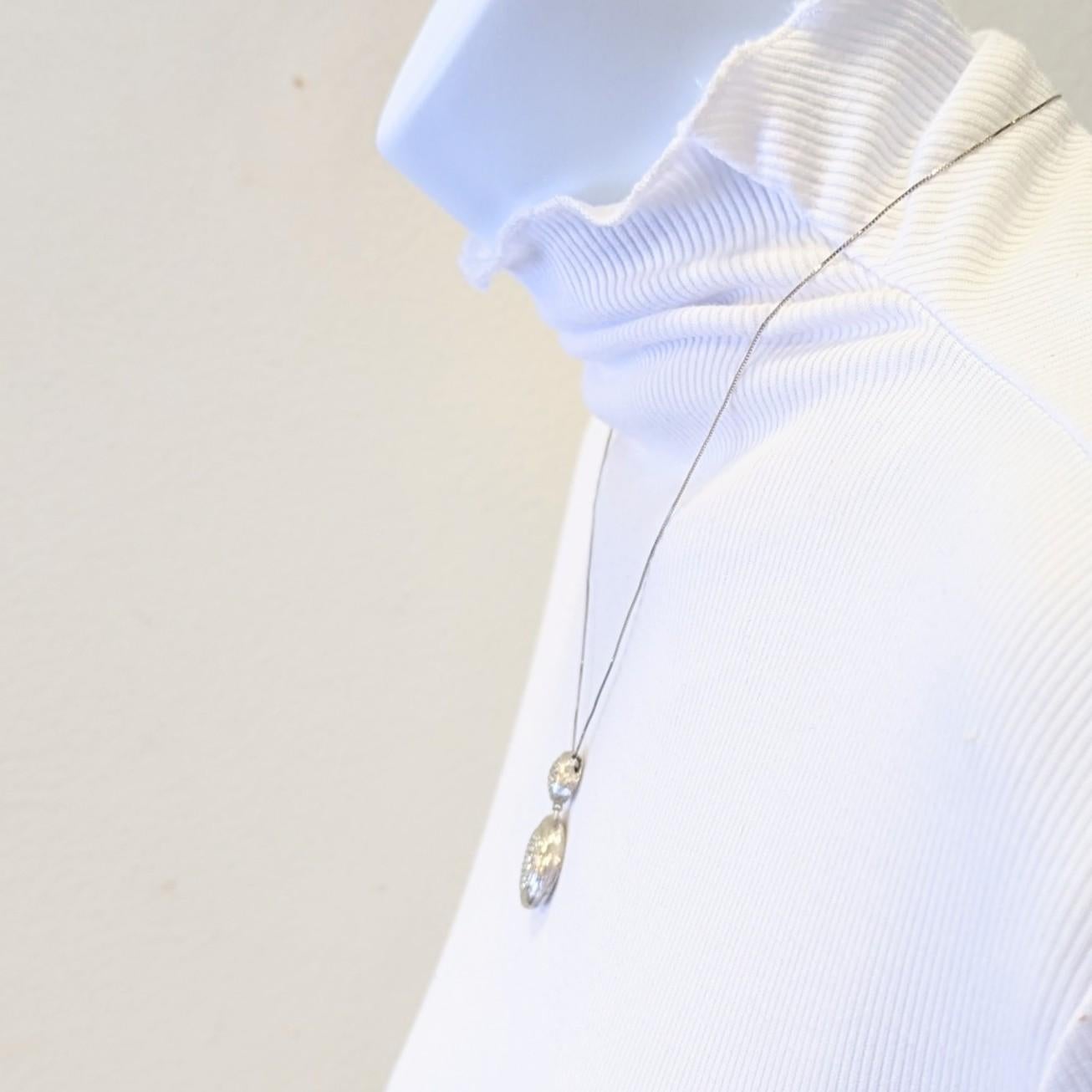 Round Cut White Diamond Pendant Necklace in 14K White Gold For Sale
