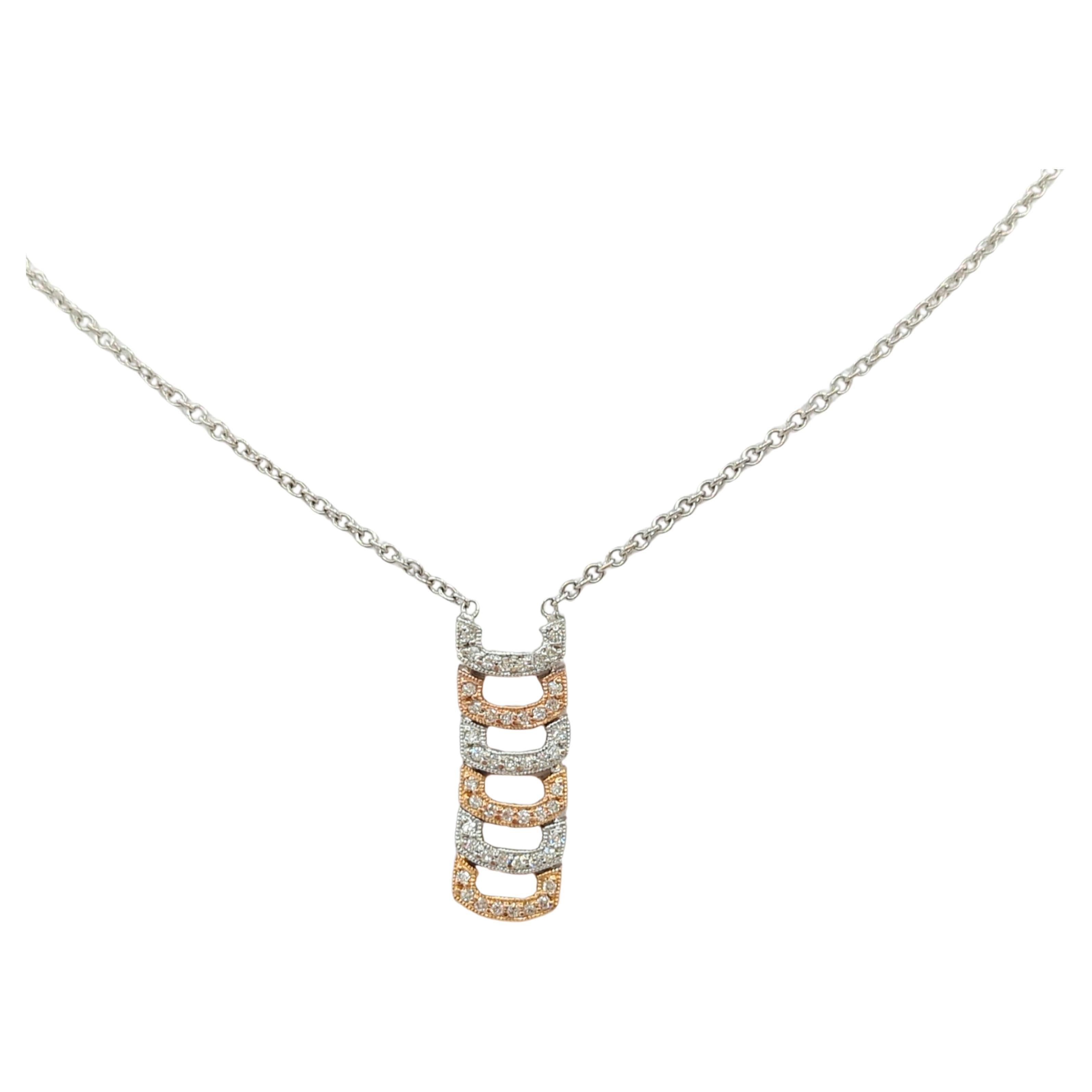 White Diamond Pendant Necklace in 18K 2 Tone Gold For Sale