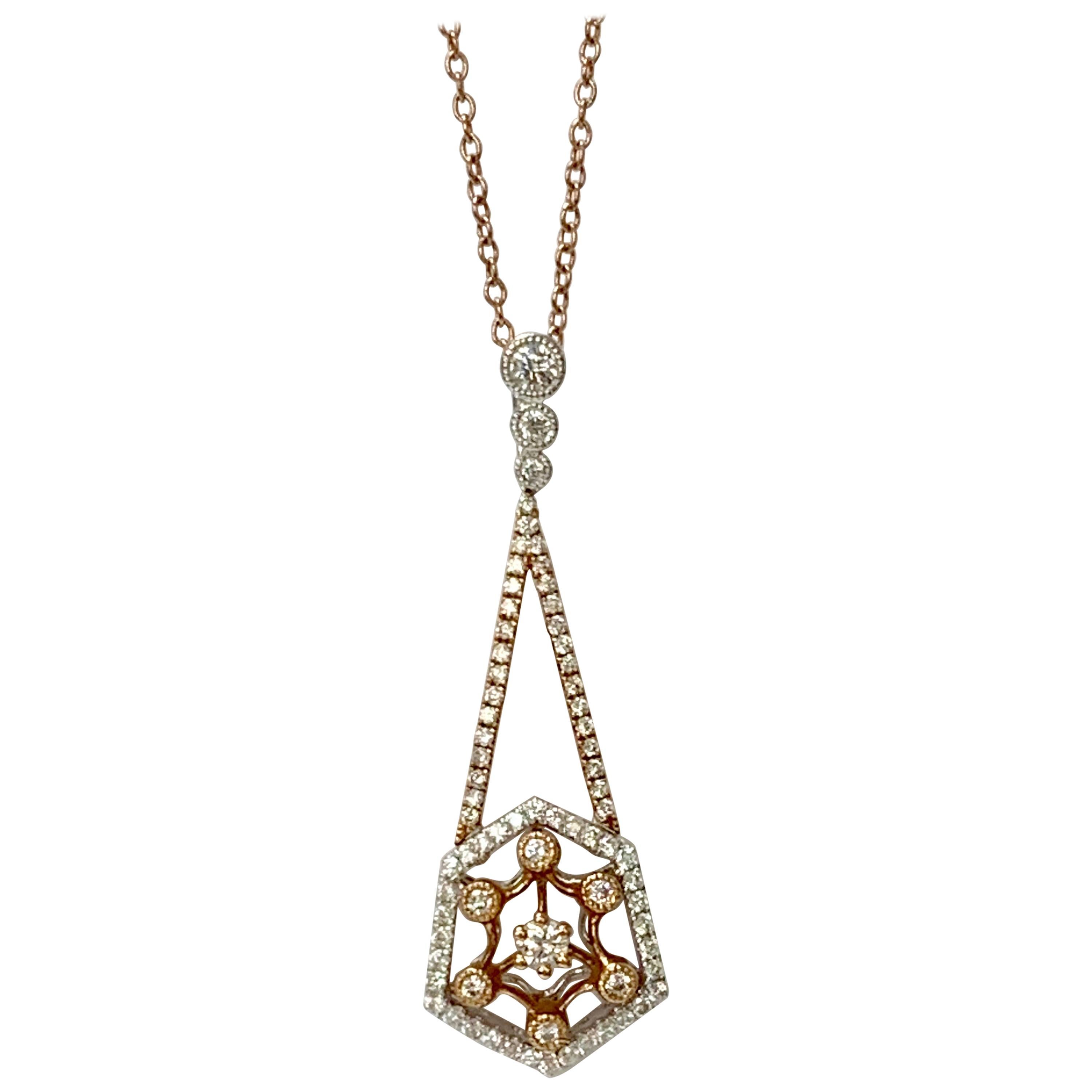 White Diamond Pendant Necklace in Rose Gold For Sale