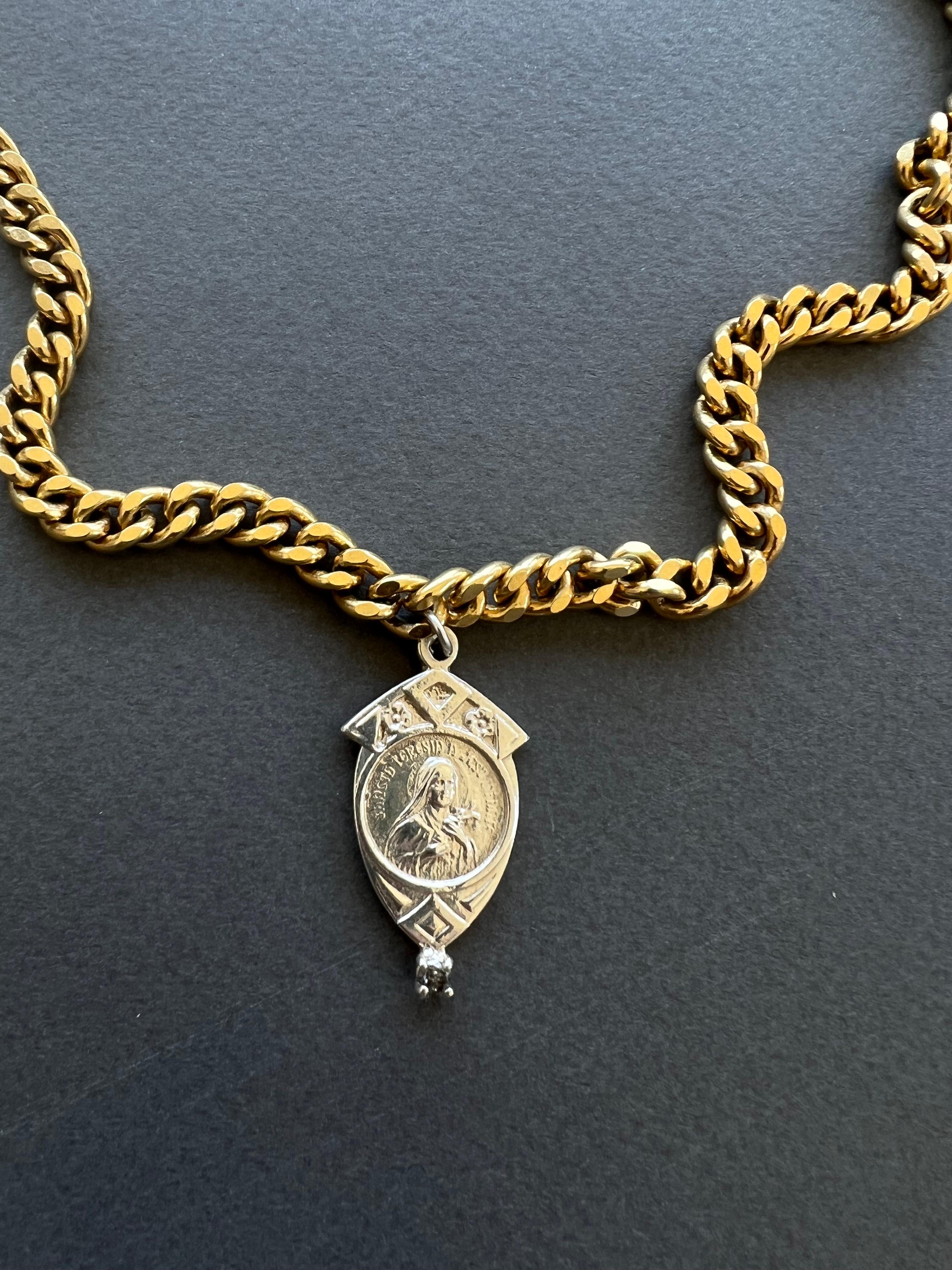 Collier chaîne pendentif diamant blanc France argent Vierge Marie  16