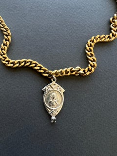 White Diamond Pendant Virgin Mary Sterling Silver Chain Choker Necklace