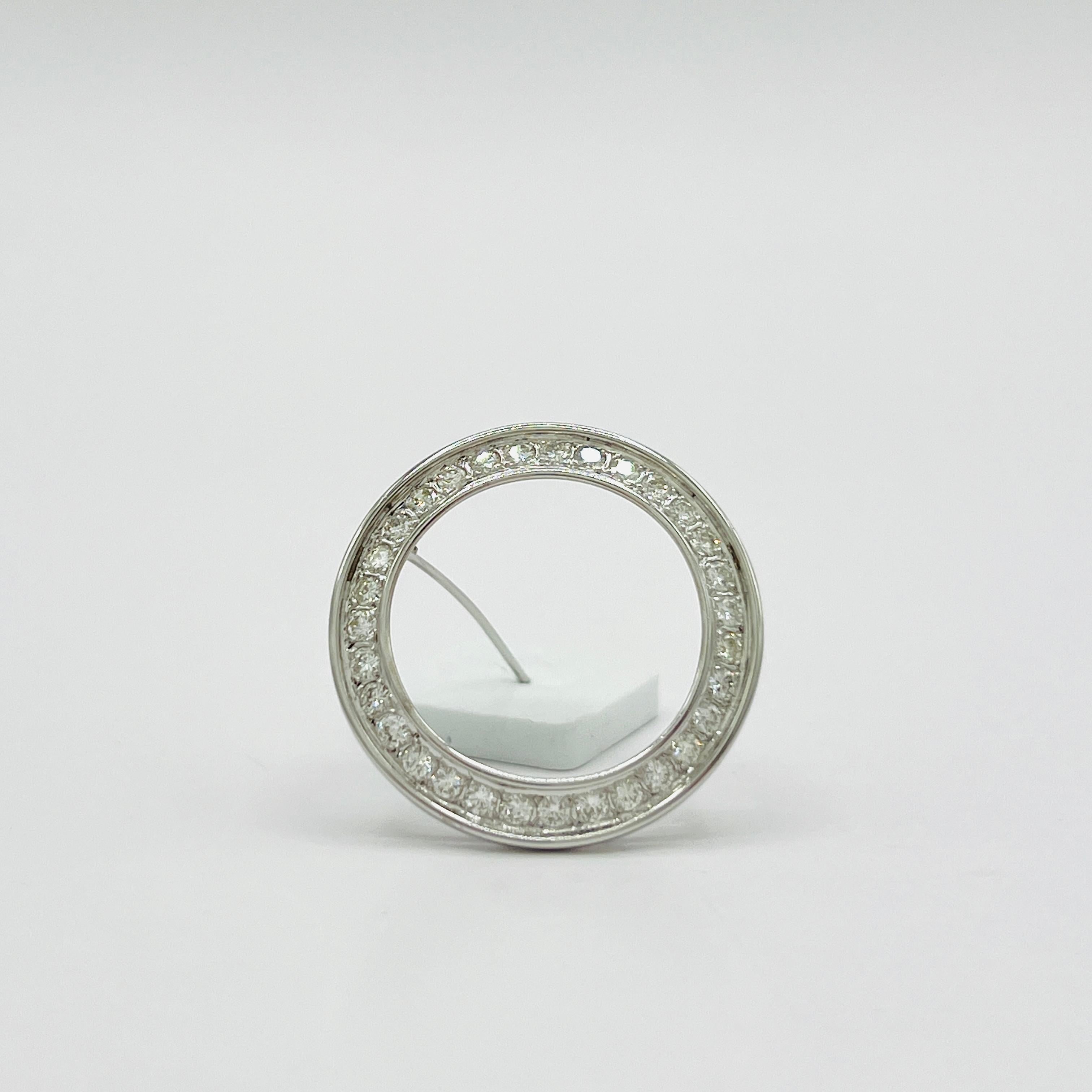 Women's or Men's White Diamond Pin in Platinum For Sale
