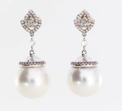 Autore White Pink Diamond South Sea Pearl Earrings