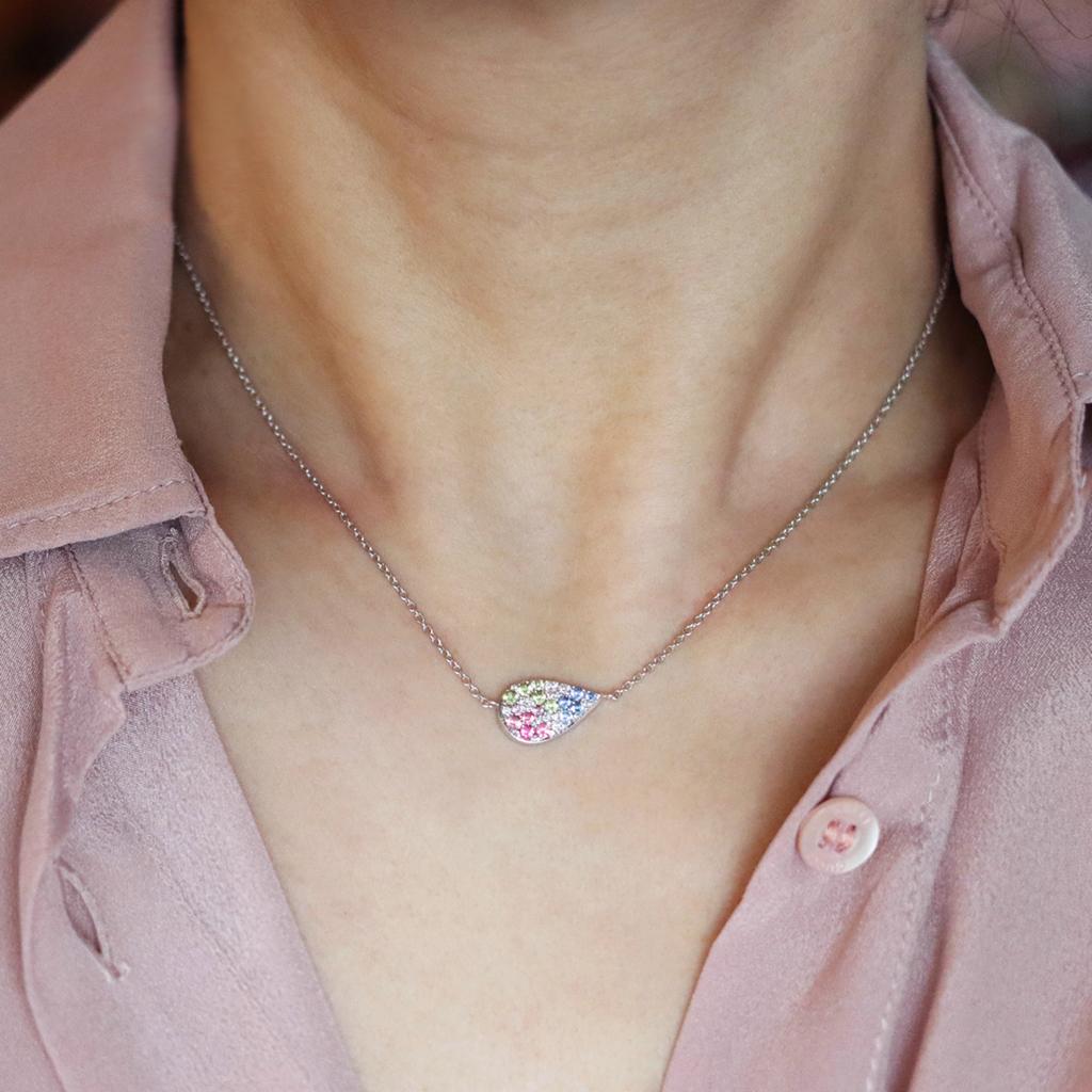 White Diamond Pink Spinel Unheated Sapphire Demantoid Pendant Necklace 4