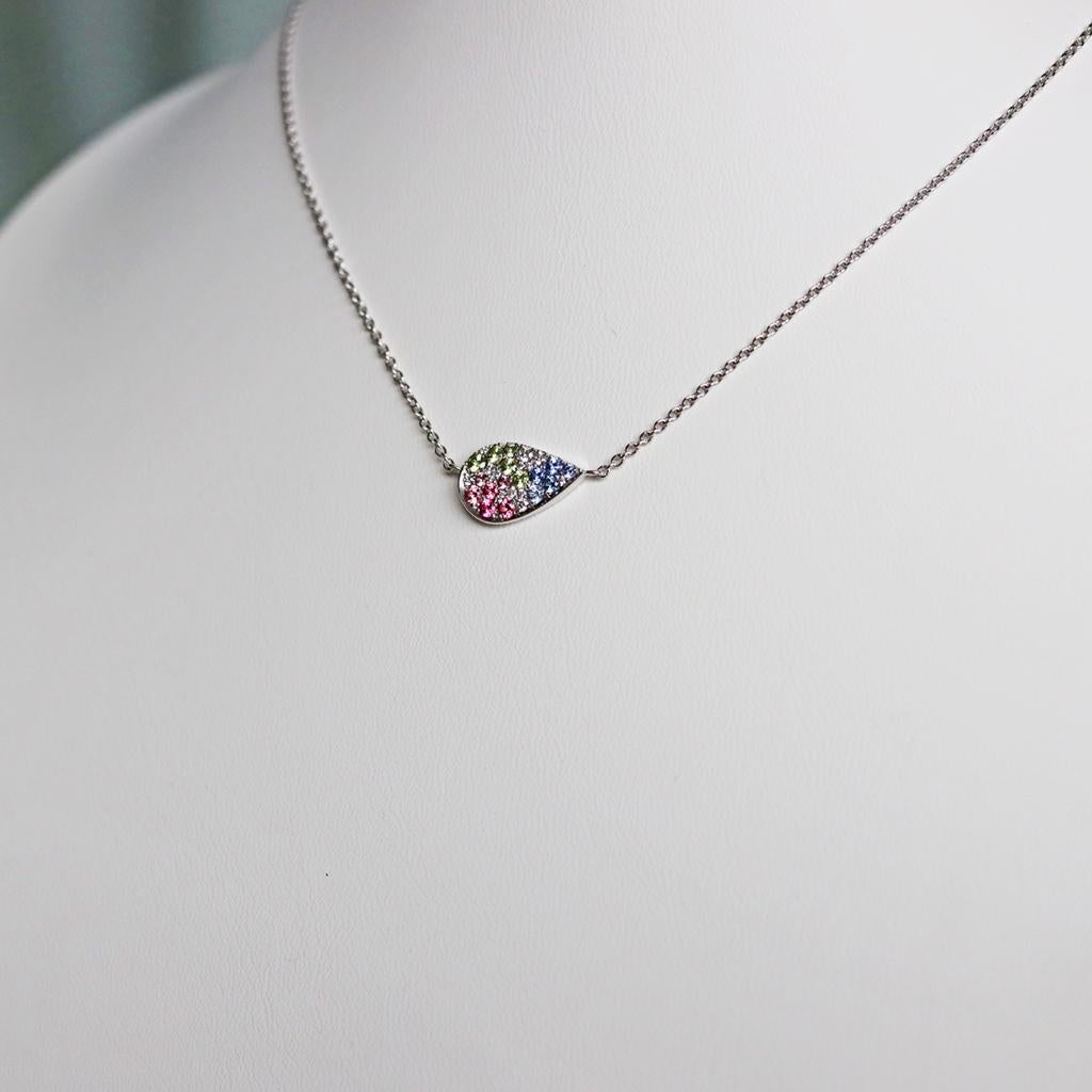 Brilliant Cut White Diamond Pink Spinel Unheated Sapphire Demantoid Pendant Necklace