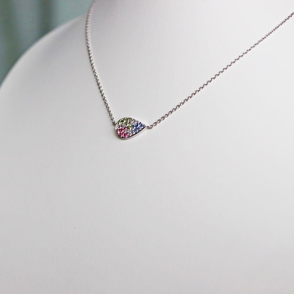 White Diamond Pink Spinel Unheated Sapphire Demantoid Pendant Necklace In New Condition In Antwerp, BE