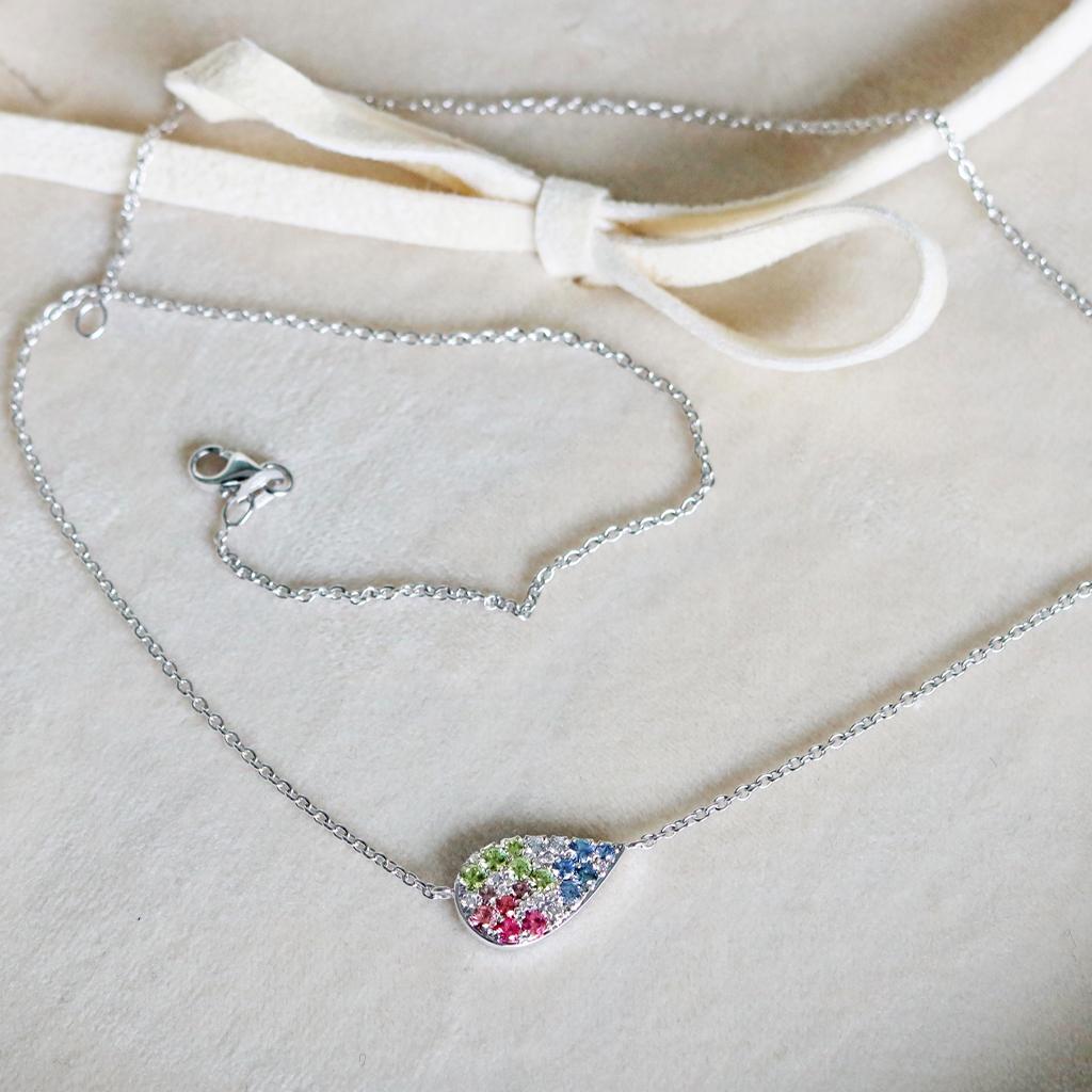 White Diamond Pink Spinel Unheated Sapphire Demantoid Pendant Necklace 1