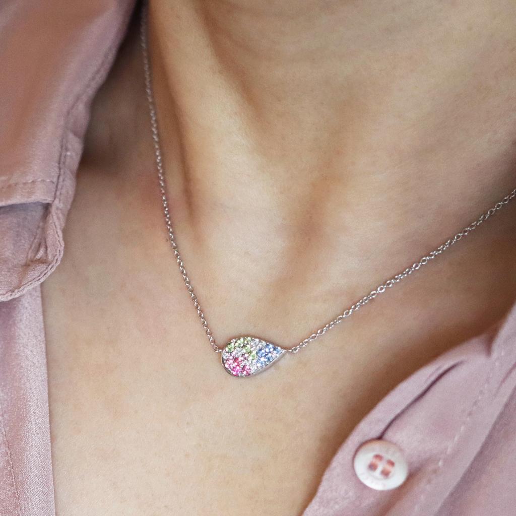 White Diamond Pink Spinel Unheated Sapphire Demantoid Pendant Necklace 3