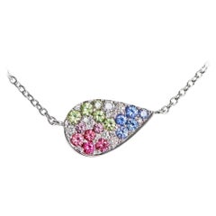 White Diamond Pink Spinel Unheated Sapphire Demantoid Pendant Necklace