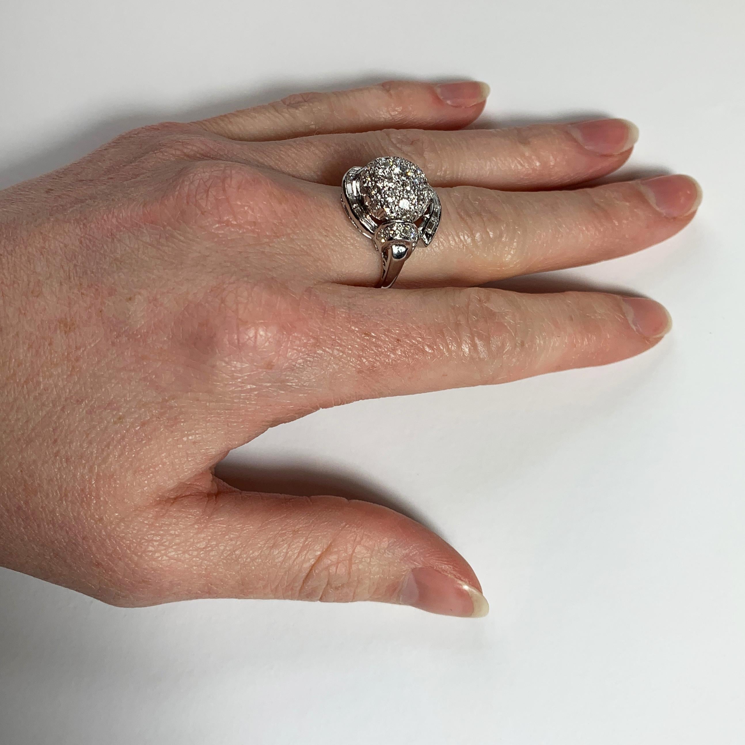 White Diamond Platinum Dome Cocktail Ring In Good Condition For Sale In London, GB