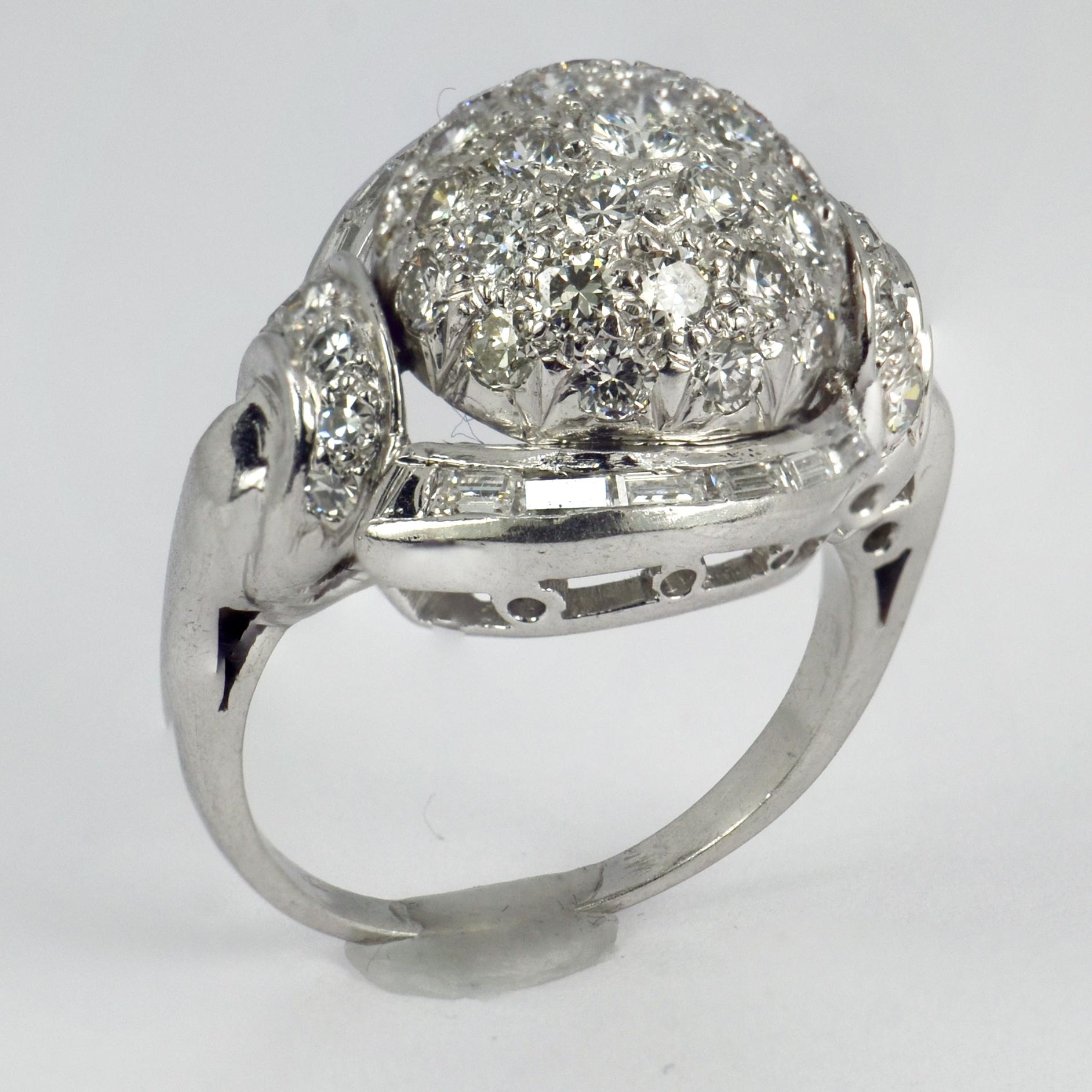 Women's White Diamond Platinum Dome Cocktail Ring For Sale