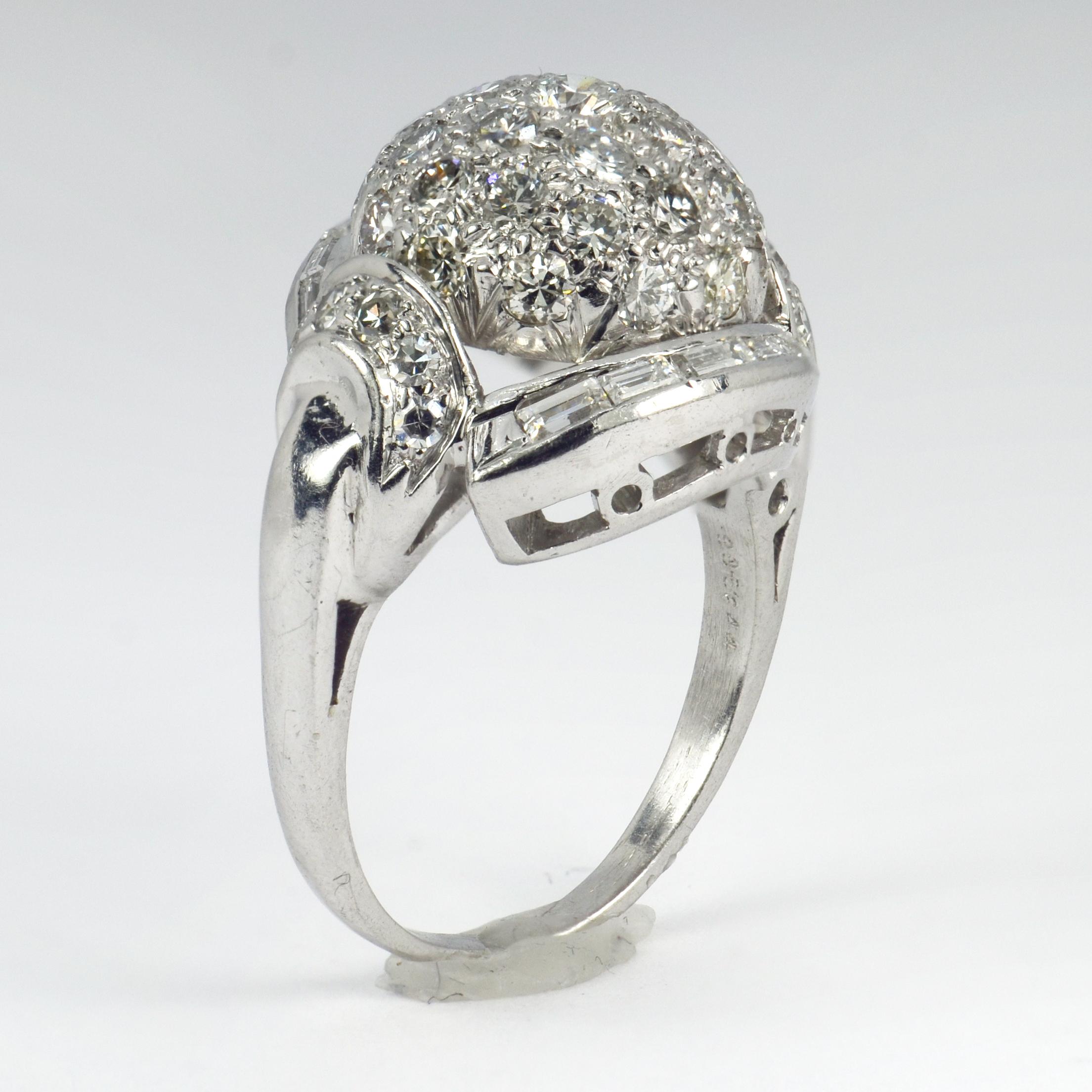 White Diamond Platinum Dome Cocktail Ring For Sale 2