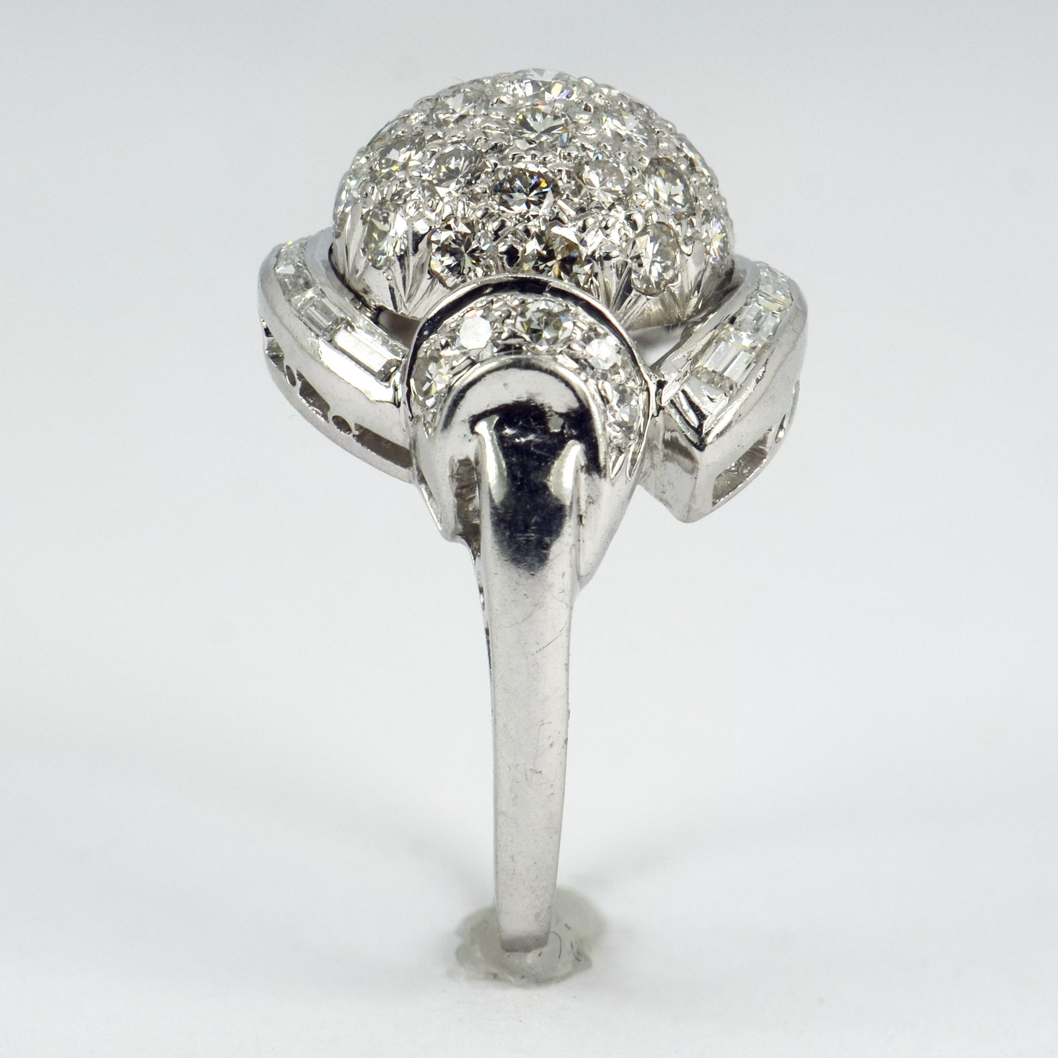 White Diamond Platinum Dome Cocktail Ring For Sale 3