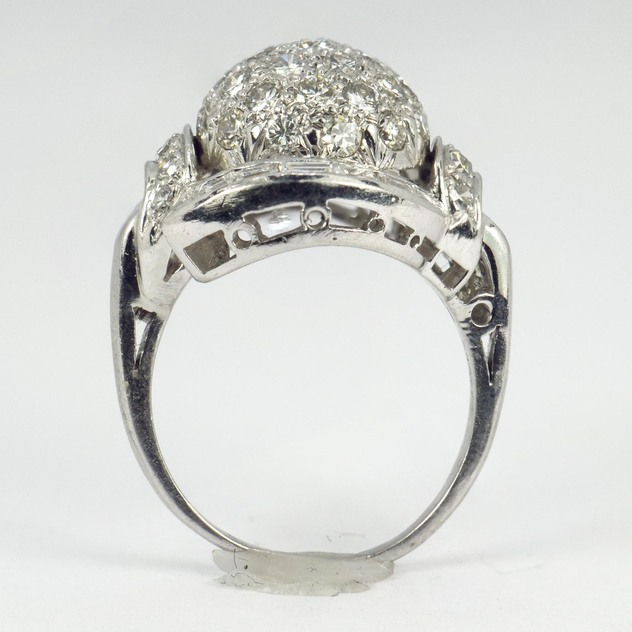 White Diamond Platinum Dome Cocktail Ring For Sale 4