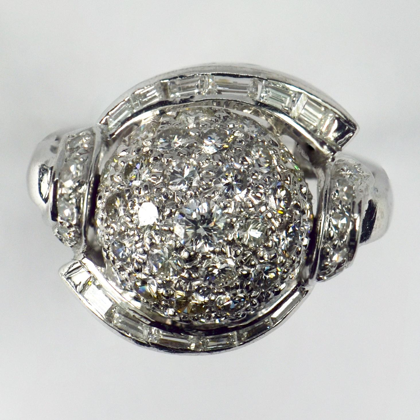 White Diamond Platinum Dome Cocktail Ring For Sale 5