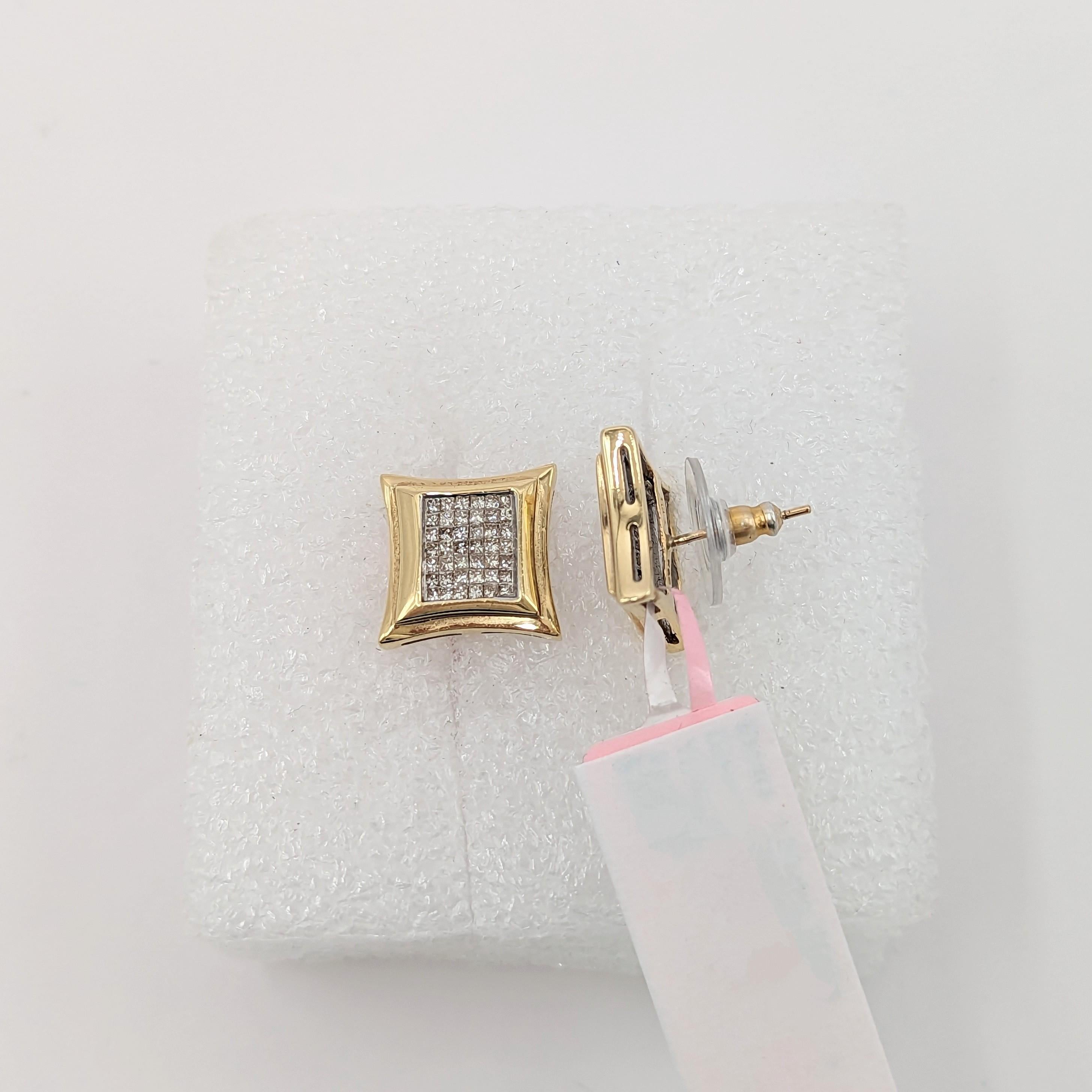 Weiße Diamant-Cluster-Ohrringe mit Prinzessinnenschliff aus 14K Weißgold (Carréschliff) im Angebot